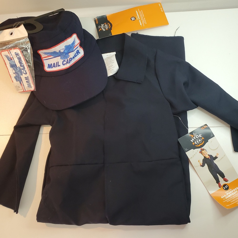 Hyde and EEK! Toddler Mail Carrier Costume Navy Blue Jumpsuit Hat Set 2T 3T NWT
